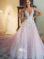 V-Neck Sexy A-line Organza Appliques Charming Most Popular Evening Long Prom Dress, PD0128