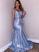 Blue Spaghetti Strap Mermaid Long Prom Dresses PG1147