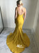 Yellow Spaghetti Strap Elegant Mermaid Cheap Long Prom Bridesmaid Dresses, SG118