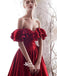 Dark Red Ruffled Off Shoulder A-line Satin Evening Dress Prom Gown, WGP083
