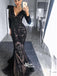 Black Mermaid Long Sleeves Tulle Applique Long Prom Dresses, SG161