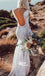 Lace Mermaid V Neck Open Back Long Bridal Wedding Dresses, STZ318