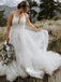 Elegant V-neck Applique Tulle Long Wedding Dress, WDH058