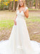 Elegant White V-neck Lace Long Tulle Wedding Dress, WDH072
