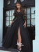 Long Sleeves Sexy Split Black Cheap Long Evening Prom Dresses, WG1022