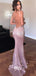 Sexy Open Back Mermaid Rose Gold Sequin Cheap Long Prom Dresses, WG1033