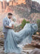 Light Blue Tulle Short Sleeves White Lace Charming Inexpensive Long Wedding Dress Prom Dresses, WG1106