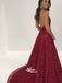 Charming Burgundy Lace Halter Open Back Side Split Sexy Long Prom Dress, WG1125