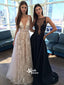 Most Popular Deep V Neck Sexy Applique Tulle Long Prom Dresses, WG744