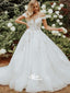 Vintage Off Shoulder Appliques Beading Lace up A-line Bridal Gown, Wedding Dresses, WGB009