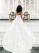 Unique White Sweetheart A-line Strapless Satin Long Wedding Dress With Trailing, WGB015