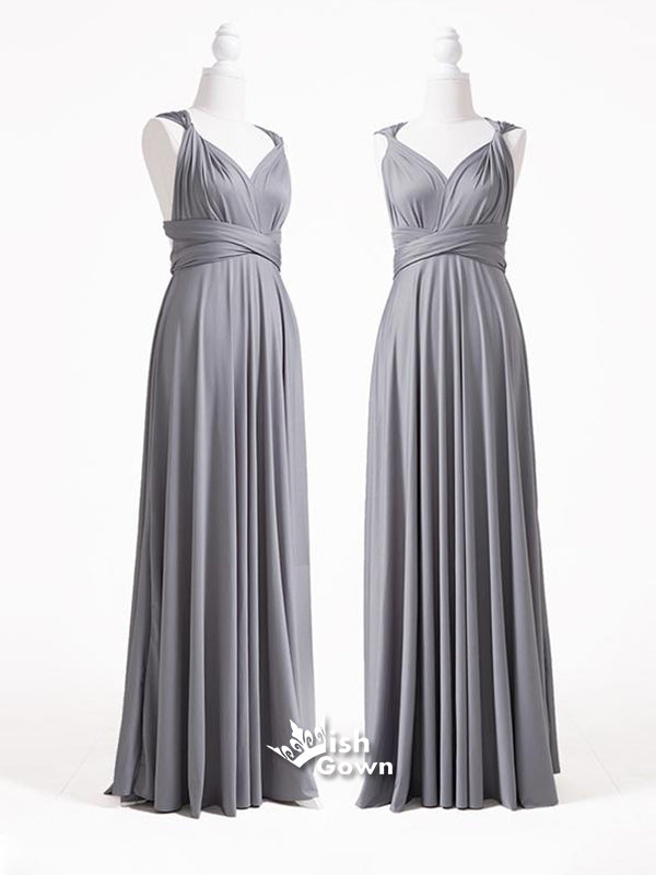 DIY Grey Jersey Convertible A-line Long Charming Wedding Party Bridesmaid Dresses, WGM015