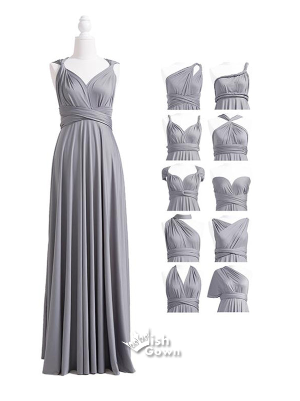 DIY Grey Jersey Convertible A-line Long Charming Wedding Party Bridesmaid Dresses, WGM015