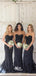 Elegant Black Strapless Sweetheart Mermaid Tulle Lace Long Wedding Bridesmaid Dresses, WGM036