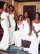 Wihite Spaghetti Strap Cowl Long Mermaid Wedding Bridesmaid Dresses, WGM042