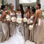Champagne Spaghetti Straps Silk Elastic Satin Wedding Guest Gown Bridesmaid Dresses, WGM045