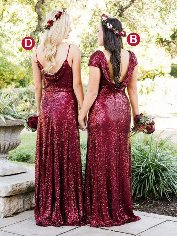 Multiple Types Sparkly Burgundy Sequin Long Bridesmaid Dresses Prom Dresses, WGM057