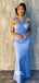 Mismatched Sky Blue Tulle Watteau Train Satin Mermaid Bridesmaid Dresses, WGM068