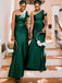 Dark Green One Shoulder Appliques Mermaid Satin Bridesmaid Dresses, WGM071