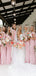 Velvet Pale Pink Off Shoulder Pleats Mermaid Bridesmaid Dresses, WGM074