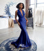 Blue Convertible Soft Satin Halter Lace Up Backless Long Mermaid Bridesmaid Dresses, WGM102