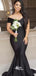 Black Mermaid Off Shoulder Floor length Wedding Guest Bridesmaid Dresses, WGM112