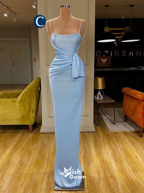 Light Blue Sheath Mermaid Long Satin Mixed Styles Sweep Train Prom Gowns Bridesmaid Dresses, WGM115