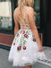 White Lace Floral Appliques Backless Knee-length Homecoming Prom Dress, WGP019