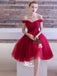 Burgundy A-line Tulle Off The Shoulder Prom Party Dress Homecoming Dress, WGP024