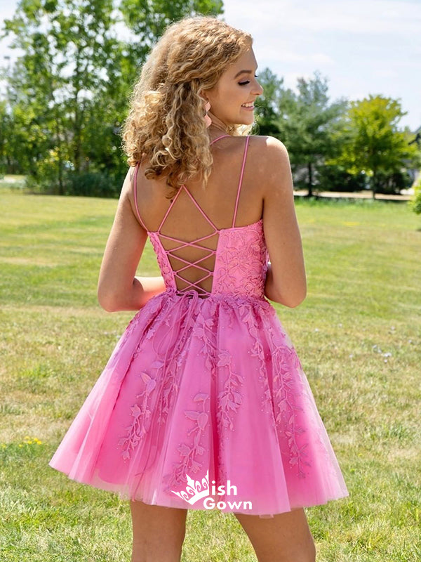 Different Colors Spaghetti Strap Lace Up Tulle A-line Freshman Homecoming Prom Dress, WGP030