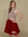 Red Two Pieces Halter Sparkly Open Back Chiffon A-Line Homecoming Prom Dress, WGP041