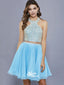 Sky Blue Two Pieces Sparkly Open Back Chiffon A-line Homecoming Prom Dress, WGP042