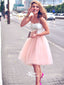 Light Pink Spaghetti Strap Two Pieces Tulle Knee-length Homecoming Prom Dress, WGP046