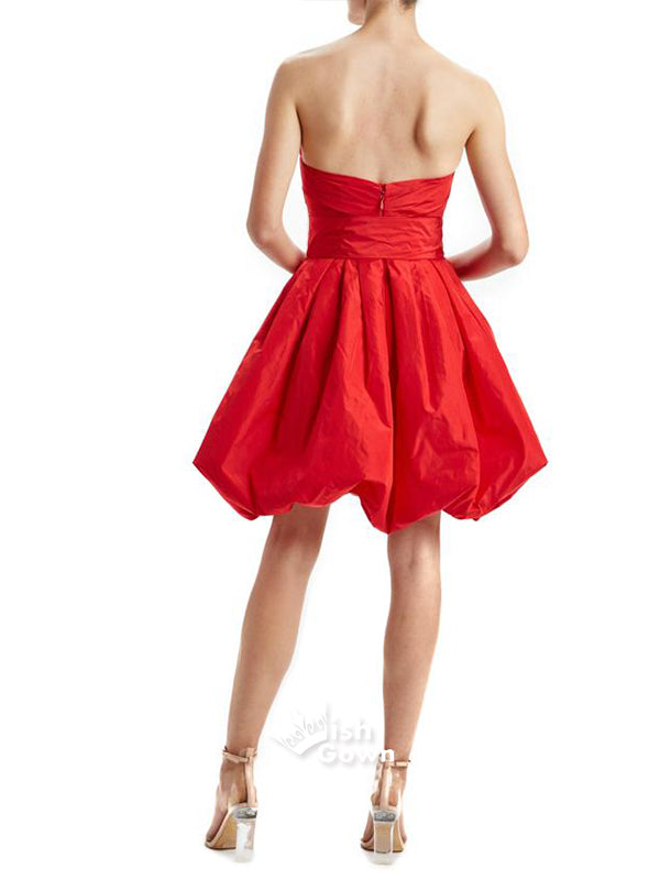 Red Strapless Taffeta Bow-knot Short Freshman Homecoming Prom Dresses, WGP051