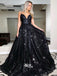 Black Sequins Lace Up Back Spaghetti Strap A-line Long Prom Dresses , WGP122