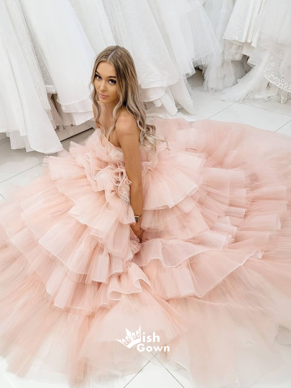 Pink Princess Thousand-layer Strapless Puffy Tulle Ball Gowns Prom Dresses, WGP132