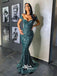 Sexy Off Shoulder Dark Green Sequins Mermaid Evening Gowns Prom Dresses , WGP150