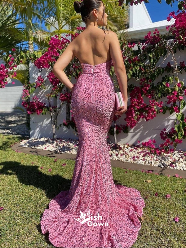 Sparkly Pink Sequins Sweetheart Mermaid Sexy Evening Gowns Prom Dresses , WGP160