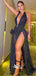 Sexy Black Sequins Halter Backless Double High Slits A-line Evening Gowns Prom Dresses, WGP175