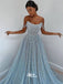 Blue Sky Sparkle Strapless Appliques Sequins A-line Evening Gowns Prom Dresses, WGP203