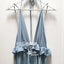 Blue Spaghetti Strap A-line Ruffles High Split Backless Long Bridesmaid Dresses, YPS114