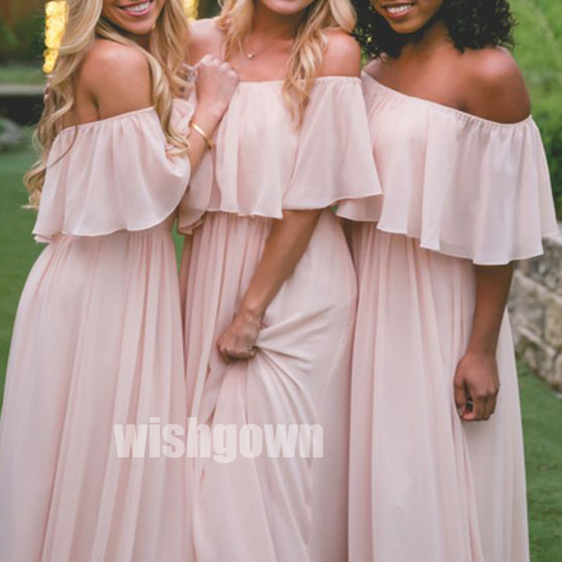 Elegant Sabrina Pink Chiffon Long Bridesmaid Dresses YPS124