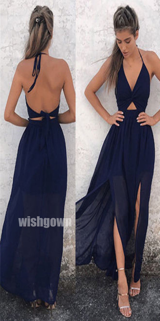 Popular Spaghetti Strap Split Side Long Bridesmaid Dresses, YPS144