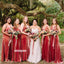 Pretty Red V-neck Velet Long Bridesmaid Dresses, YPS153