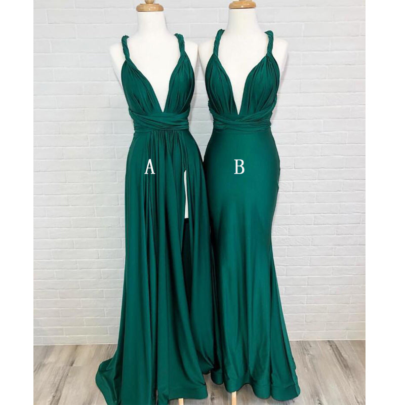 Convertible Teal Green Side Slit Cheap Long Bridesmaid Dresses, SG166