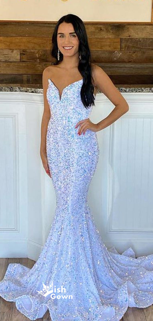 Sparkly Mermaid Sweetheart Strapless Maxi Long Evening Prom Dresses, WGP251