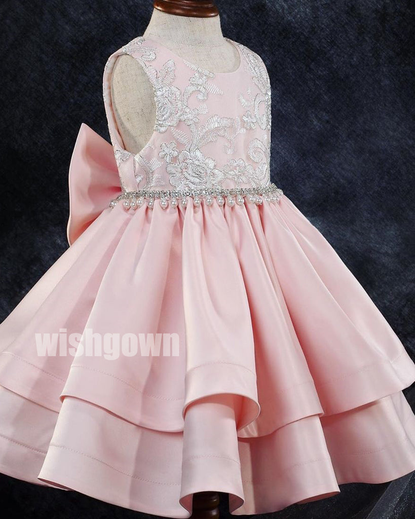 Cute Pretty Pink Sleeveless Wedding  Flower Girl Dresses, FGD009