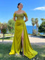 Sexy Green Mermaid Off Shoulder Side Slit Maxi Long Evening Prom Dresses, WGP254