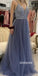 Elegant V-neck Spaghetti Srap Tulle Long Prom Dresses PG1205