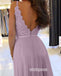 Purple Spaghetti Straps Lace-up Chiffon Long Prom Dresses PG1234